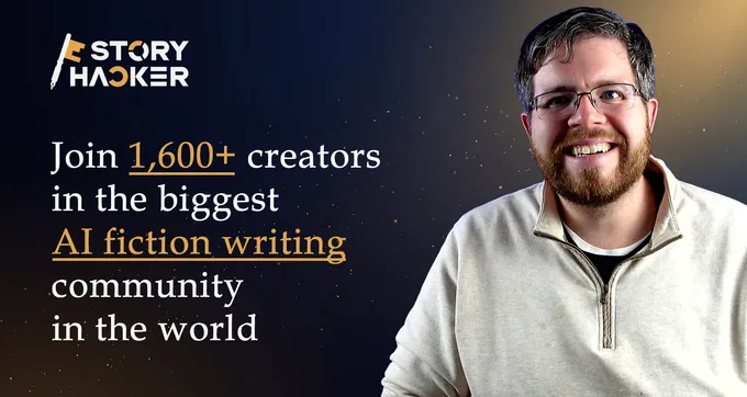 Jason Hamilton, Story Hacker AI founder and The Nerdy Novelist, promoting the largest AI fiction writing community with 1,600 plus creators